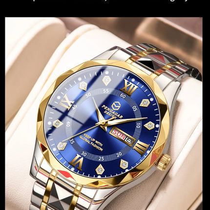 PAAZOMU Luxury Fashion Man Clock Top Business Waterproof Luminous Date Week Men's Watches Quartz Stainless Steel Men Wristwatc