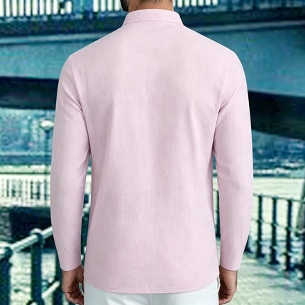 Men's Lightweight Shirts Long Sleeve Henley Cotton Linen Shirts for Male Beach Hawaiian V-neck Top Breathable Polo Shirts top
