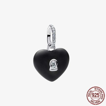 Key & Lock 925 Sterling Silver Pave Moon Heart Flower Dangle Charms Fit Original Bracelet Beads Jewelry DIY Gift plata de ley
