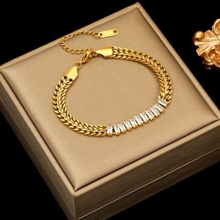 EILIECK 316L Stainless Steel Classical Synthetic Zircon Beaded Bracelet For Women 18K Gold PVD Plated Fashion Jewelry Hand Chain