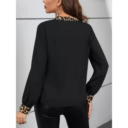 Plus Size 1XL-5XL Women's Fashion V-neck Leopard Print Blouse Shirt Ladies Casual and Comfortable Long Sleeved Pullover Shirt