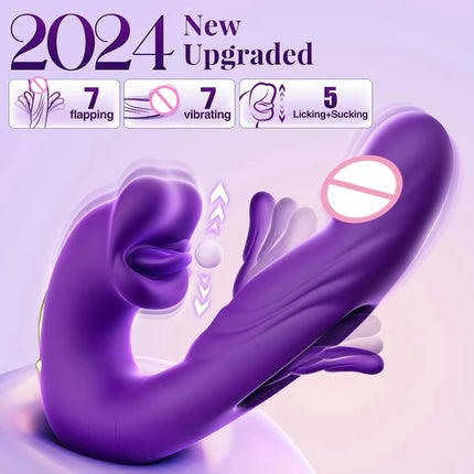 3 in 1 Tongue Licking Finger Flapping G Spot Dildo Vibrator Sex Toys for Women Clitoral Stimulation Massager Adults Masturbator