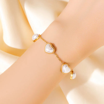 GANPUP 316L Stainless Steel Metal Gold Color Flower Heart Bracelet Bangle Texture Jewelry Trendy Wrist Chain for Women Men New