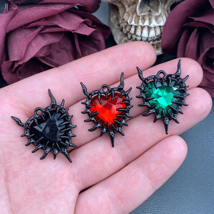 4pcs Gothic Thorn Heart Charms Spiky Burning Heart Pendant Punk Necklace Earring DIY Thorns Charms Jewelry Handicraft Making