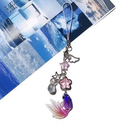 Plastic Lucky Koi Phone Pendant Crystal Beads Unique Beaded Keyring Lightweight Simulation Fish Keychain Charms Car Key Jewelry