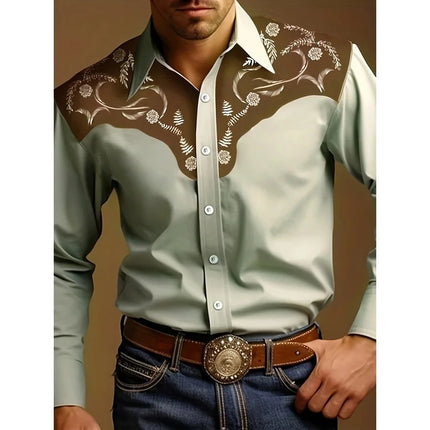 Men's Vintage 3D Printed Western Cowboy Shirt Long Sleeve Shirt Street Fashion Classic Shirt New Men's Tribal Pattern Shirts Top