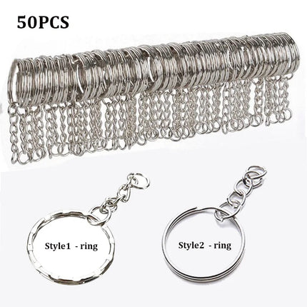 Silver Metal Blank Keyring Keychain with Ring Link Long Round Split Keychain Keyrings Chains Stainless Steel Key Rings Holder