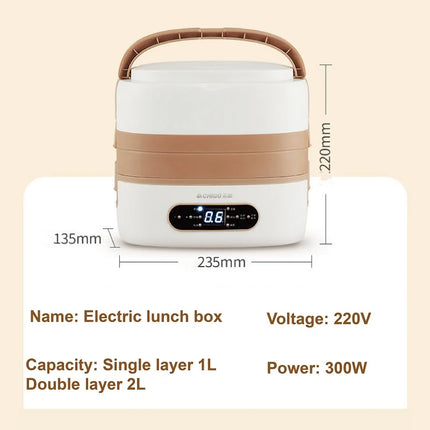 300W Smart Electric Lunch Box 304 Stainless Steel Food Insulation Bento Lunch Box Portable Office Fast Heating Food Heater 2L