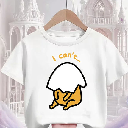 Cute Kawaii Gudetama T-Shirt For Kids Boys Girls Summer Cartoon Crew Neck Fashion Street Casual Wear 3-14 Years