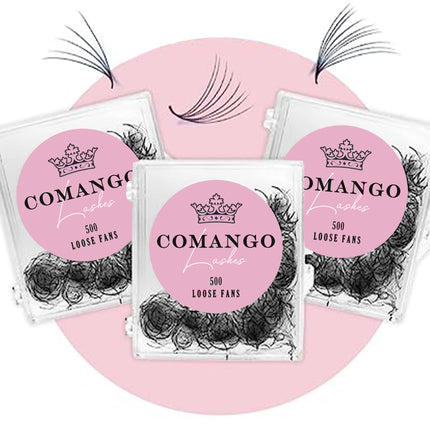 CoMango 500Fans Promade Fans Eyelashes Extension Bulk 3/6/7/10/12/14/16D  Pointy Stem 0.05/0.07 C/D Curl  Premade Volume Fans