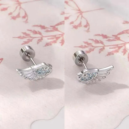 Fashion Silver Color Zircon Wing Stud Earrings for Women Luxury Shiny Crystal Geometric Personality Ear Bone Nail Jewelry Gifts