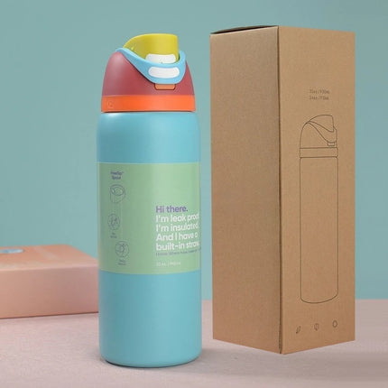 New Iced Bottle Water Bottle Stainless Steel Thermos Cup Cold Straw Iced Coffee Mug Sports Kidsren's Water Cup24Oz 32 Oz