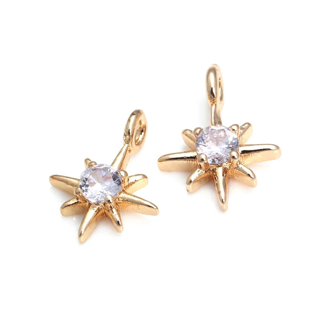 18K Gold Color Brass  Zircon Star Charms Pendants Jewelry Necklaces Earrings Bracelets Making Supplies Diy Findings Accessories