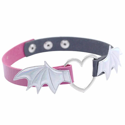 Sexy Harajuku PU Leather Dark Wing Heart Collar Necklaces For Women Men Punk Neck Gothic Black Splicing Choker Necklace 2024 New