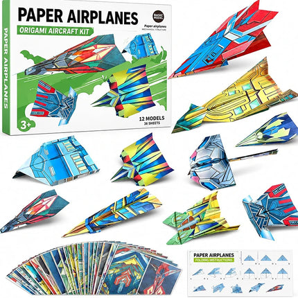 Paper Airplane Origami Kit for Kids Boys 12 Design Origami Paper Plane Kits Crafts Activities Airplane Toys Gifts Origami Book