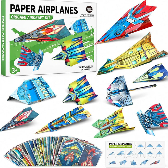 Paper Airplane Origami Kit for Kids Boys 12 Design Origami Paper Plane Kits Crafts Activities Airplane Toys Gifts Origami Book