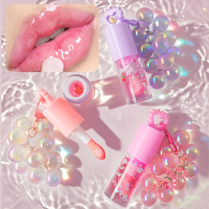 Three color random grape pendant lip oil lip gloss moisturizing, easy to use, long-lasting waterproof, cute gift giving