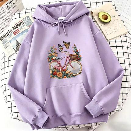 Retro Floral Butterfly with Bicycle Casual Hoodies Sweatshirts Men Women Tops 90s Harajuku Hoodie Sweatshirt