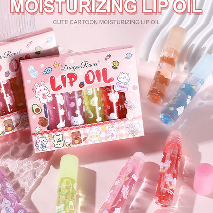 6PCS Hydrating Lip Oil Set Long Lasting Flower Jelly Gloss Non Sticky Lip Care Kit For Women Girls Kids
