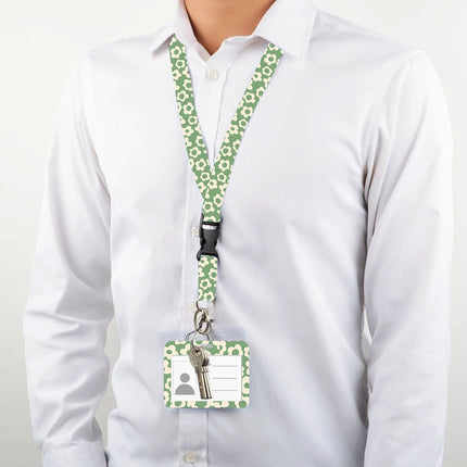 Flower design Lanyard Business Credit horizontal Card Holder Neck Strap Keychain Hang Rope ID Badge Holder Lariat Lasso