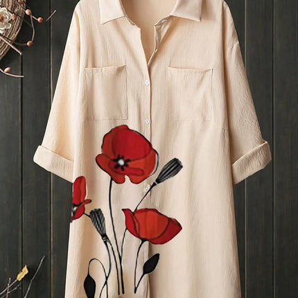 Plus Size Women's Flower Casual Shirt