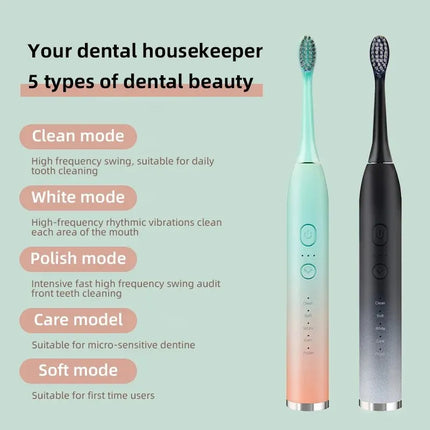 Tongwode Electric Sonic Toothbrush Rechargeable Waterproof Electronic USB Charge Whitening Tooth Brushes Replacement Heads Adult