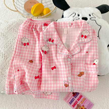 Anime Hello Kitty Pajamas Set Sanrio Woman's Loungewear Cartoon Sweet Household Clothes Student Kawaii Home Wear Girl Gifts