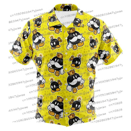 Yoshi Super Mario Bros Button Up Hawaiian Shirt Men's Beach Causal Short Sleeve Shirt Hawaiian Shirt Summer Men's Vacation Shirt