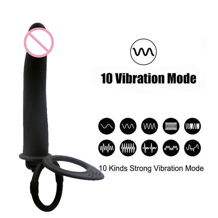 10 Speed Strapon Dildo Vibrator Double Penetration Anal Vaginal Prostate Massager Silicone Waterproof Rechargeable Adult Sex Toy