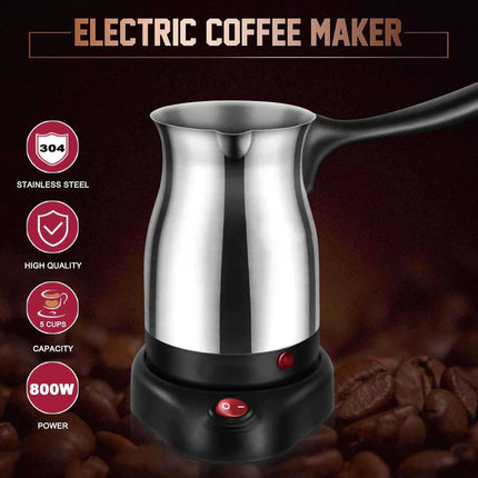 Electric Coffee Pot Ergonomic Handle 600ML 600W Stainless Steel Turkish Coffee Tea Maker Kettle for Home 110V US