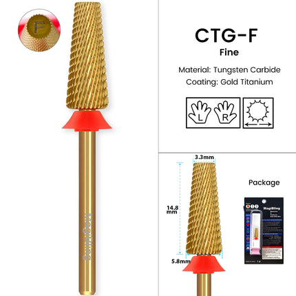 MagiBling Carbide Nail Drill Bits Cross Cut Tapered Barrel Right Left Hand Acrylic Cutter Gel Removal Manicure Tool 3/32'' 16mm