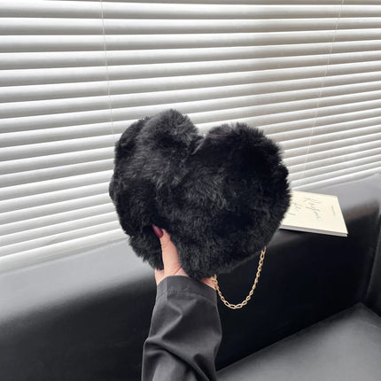 Simple Styles Plush Heart-shaped Handbags Women Handbag Diagonal Crossbody Bag Peach Heart Versatile Fashion Wallet