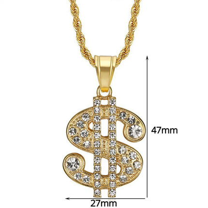 Fashion Men's Money Necklace Stainless Steel Gold Plated Jewelry Dollar Sign Pendant Necklaces for Men Hip Hop Rope Chain