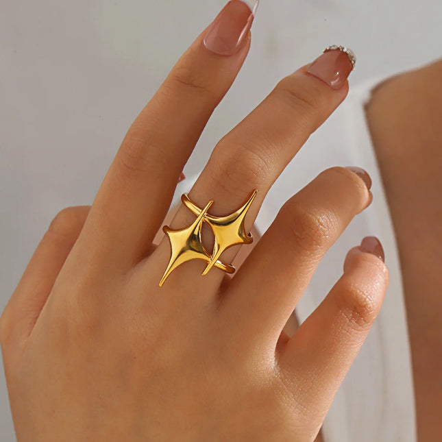 Stainless Steel Ring Punk Vintage Y2K Cross Star Open Rings for Women Fashion Couple Jewelry Gift Simple Senior Sense Adjustable