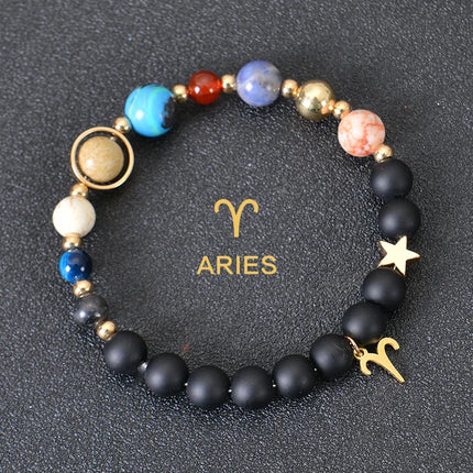 12 Zodiac Signs Constellation Bracelet Men Women Universe Galaxy Eight Planets Solar System Natural Stone Bracelet Beaded
