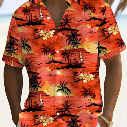 Men's Shirt Short Sleeve Summer Beach Wind Casual Tops Shirt Landscape 3D Printed Pattern  Loose Men's Clothing