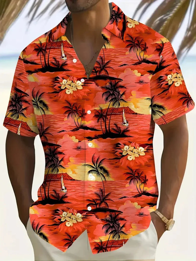 Men's Shirt Short Sleeve Summer Beach Wind Casual Tops Shirt Landscape 3D Printed Pattern  Loose Men's Clothing