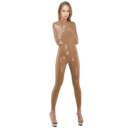 PVC Bodysuit Unsiex Zipper Back Shiny PVC Leather Catsuit Latex Look Jumpsuit Wet Look Turtleneck Clubwear Halloween Costume