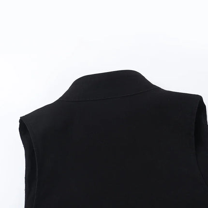 Goth Dark Punk Sleeveless Corn Bandage Tanks Top Women Chic Streetwear Slim Zip Vest Mall Gothic Techwear Summer Fashion T-shirt