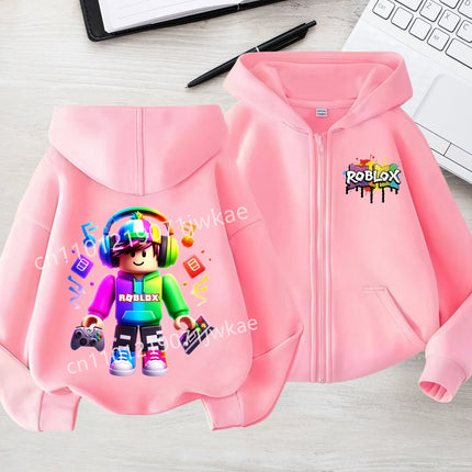 3-12 Boys Girls 2026 Kids Fashion Hoodies Tops Kids' Roblox Print Zipper Hoodie Colorful Splash Design Casual Sweatshirt For