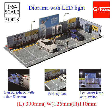 1:64 Scale Miniatures Building Scene Car Parking Lot Model Lighting Version Car Garage Diorama Models Simulation Collection Gift