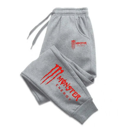 Monster Energy Letter Print Multi-functional Drawstring Casual Pants Men's Loose Fit Straight-Leg Sports Pants