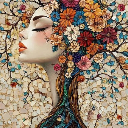 Gustav Klimt Style Mosaic Tree of Life Flower Goddess Canvas Painting Abstract Floral Goddess Art Poster Living Room Home Decor
