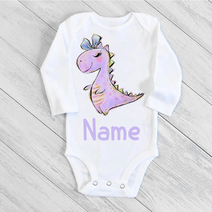 Personalise Infant Bodysuits Body Baby Custom Name Clothes Dinosaur Print Boys Girls Romper Long Sleeve Newborn Jumpsuit Outfits