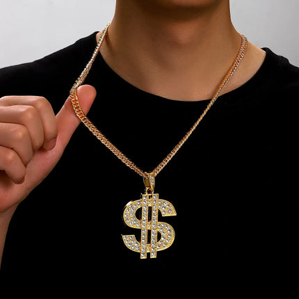 New Hip-Hop Style Gold Color Dollar Sign Necklace Suitable For Both Men Women Dollar Pendant Fashion Jewelry Party Gifts