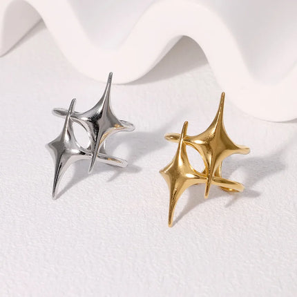 Stainless Steel Ring Punk Vintage Y2K Cross Star Open Rings for Women Fashion Couple Jewelry Gift Simple Senior Sense Adjustable