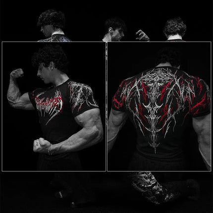 Dark Dragon Slayer Men's 2026 Summer New Fitness Clothes Speed Drying Running Printed Compression Clothes Sports T-shirt