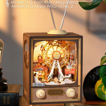 Robotime Rolife Sunset Carnival Music Boxes with Lights Ferris Wheel Home Decoration Luxu Design 3D Wooden Puzzle Toys for Child