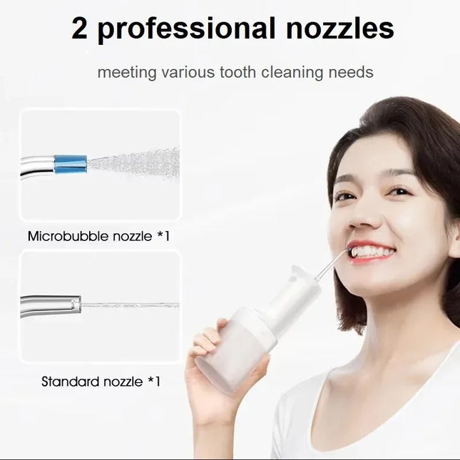 Xiaomi Mijia Oral Irrigator 2, Portable Electric Water Flosser 200ml Type-C Charge 3 Modes for Teeth/Gum Cleaning 2 Nozzles