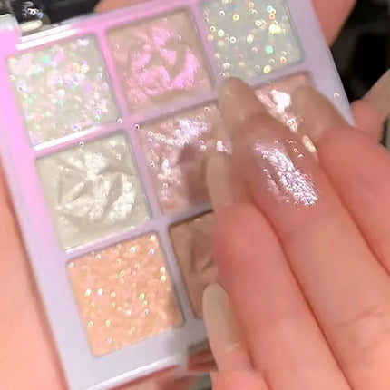 9-Color Snowflake Diamond Eyeshadow Palette Rose Pink Glitter Flash Polarization Highlighter Brightening Shiny Eye Makeup Tools
